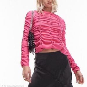 Topshop Fuchsia Ruched Blouse